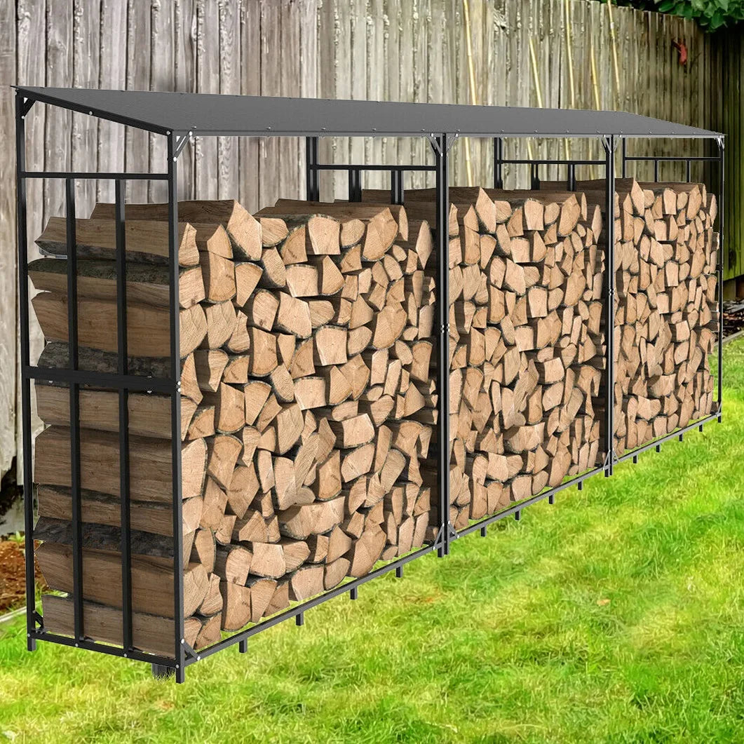 Heavy Duty Tall Metal Firewood Rack With Top Cover
