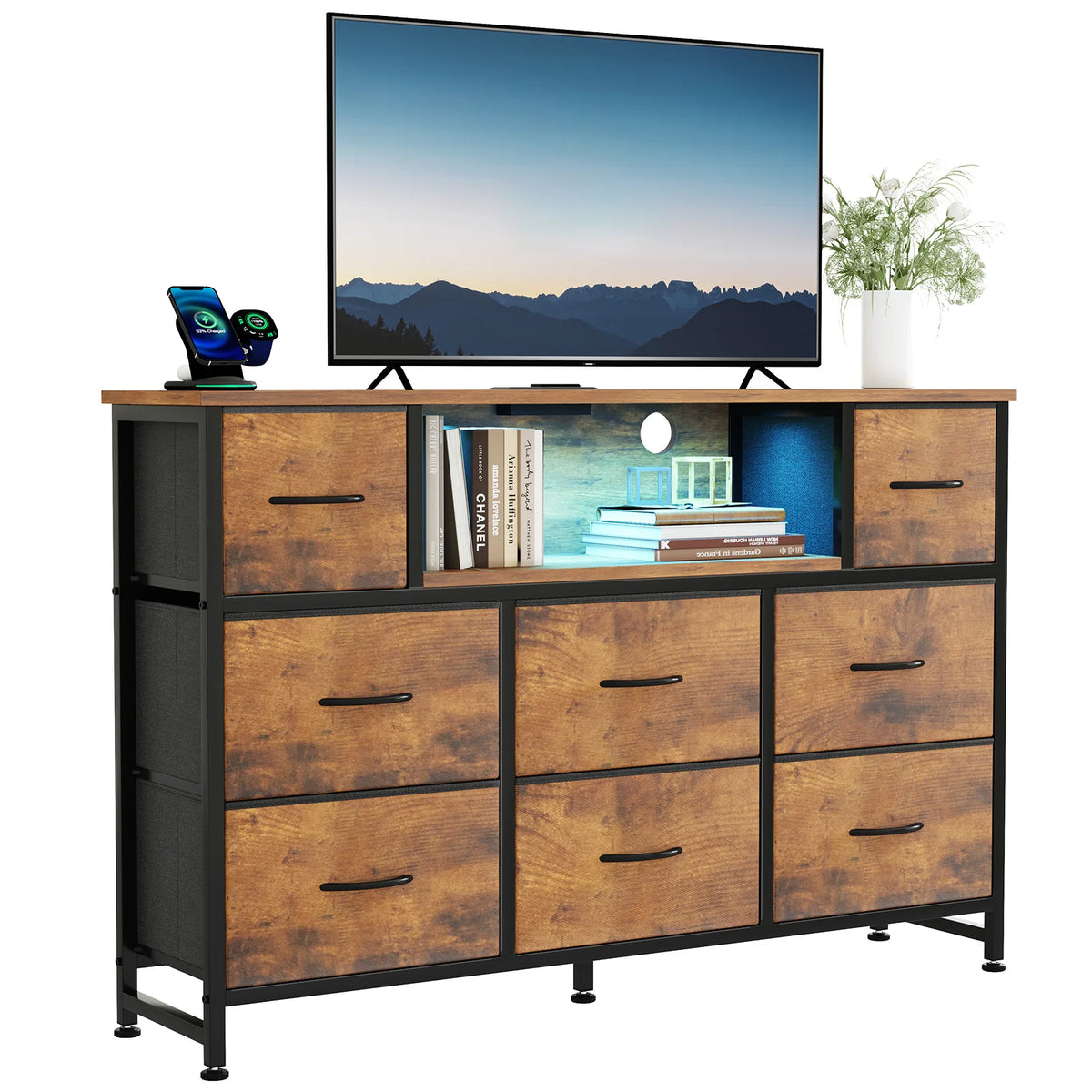 JHK LED TV Stand With Drawers And Charging Station