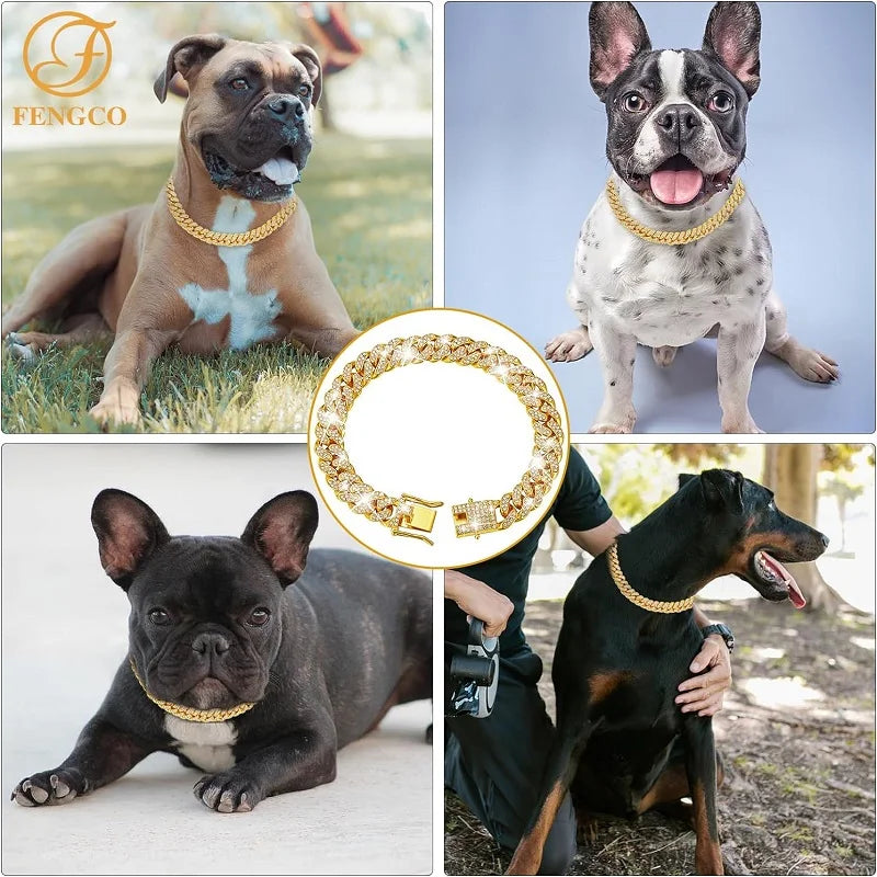 Luxury Gold Dog Chain Collar Pet Jewelry