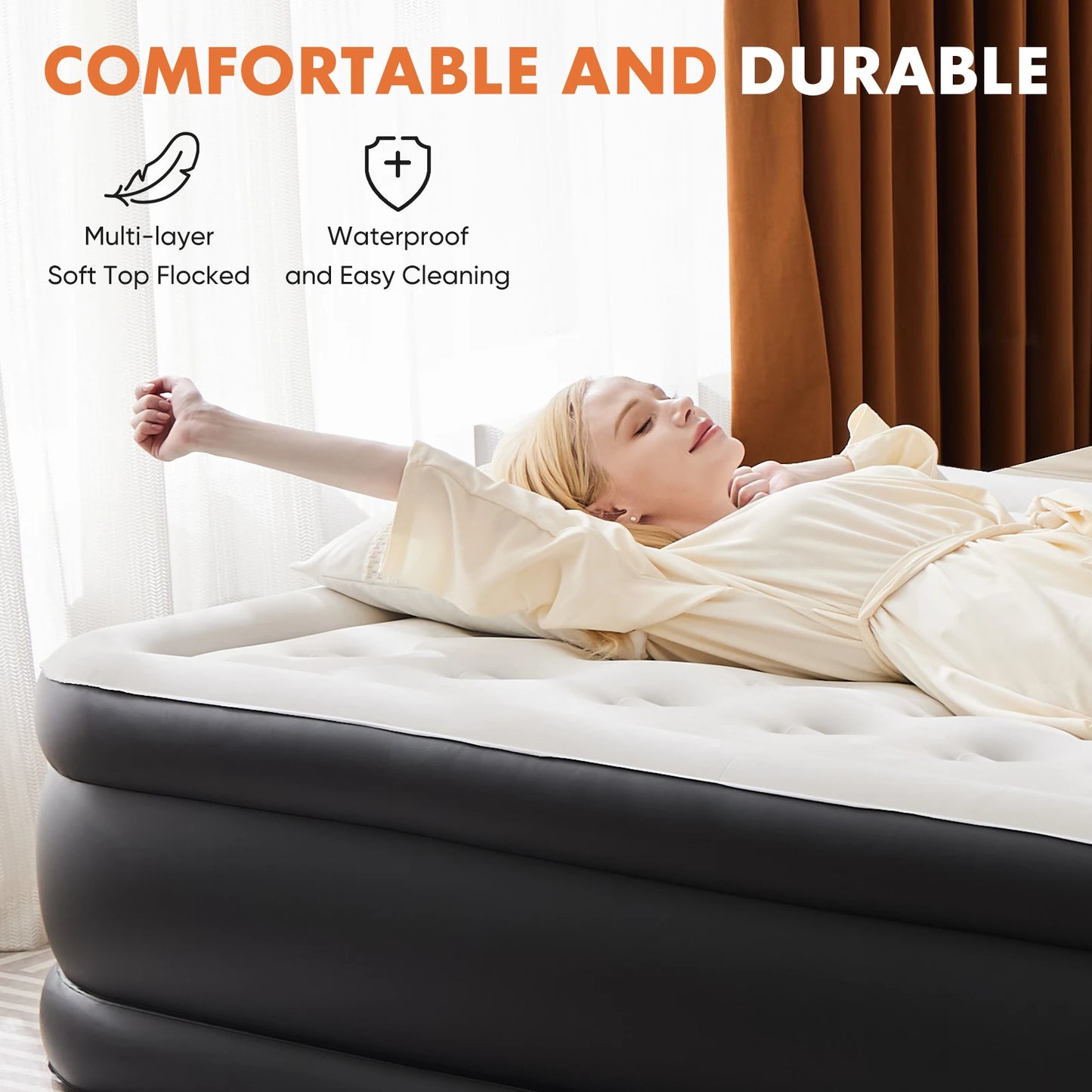 Jhk Portable Air Mattress With Non Slip Bottom For Guests