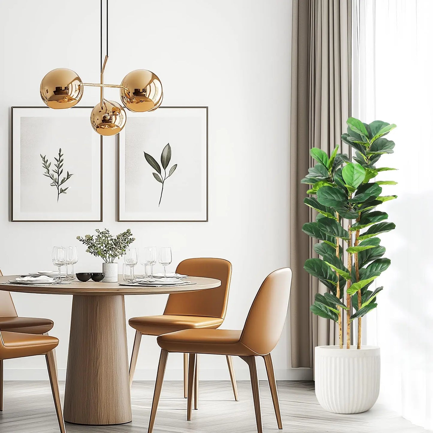 Fiddle Leaf Fig Artificial Tree In White Planter