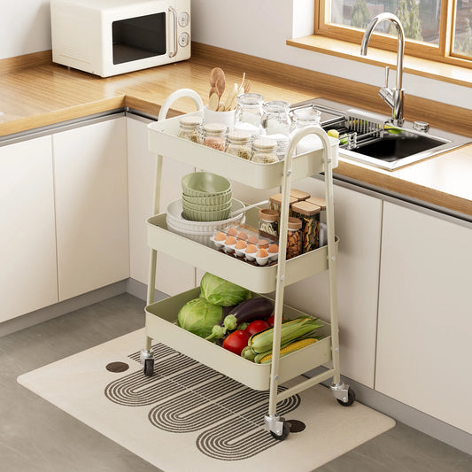 JHK 3 Tier Metal Kitchen Cart With Lockable Wheels