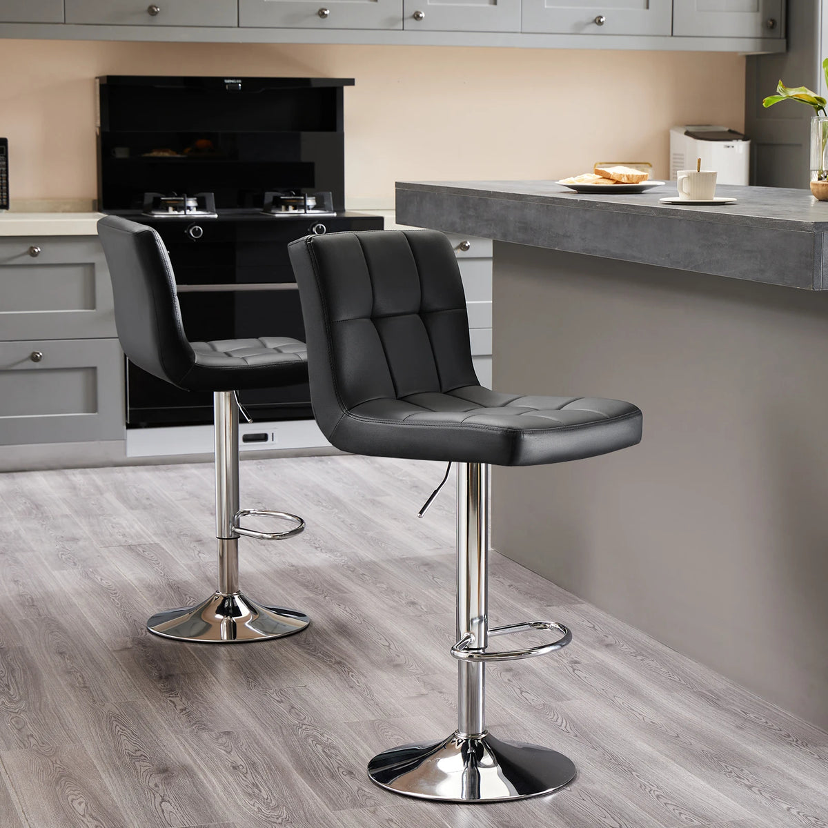JHK PU Leather Upholstered Bar Stools With Backrest
