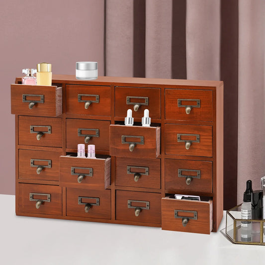 Bymaocar Vintage 16 Drawer Wooden Apothecary Cabinet