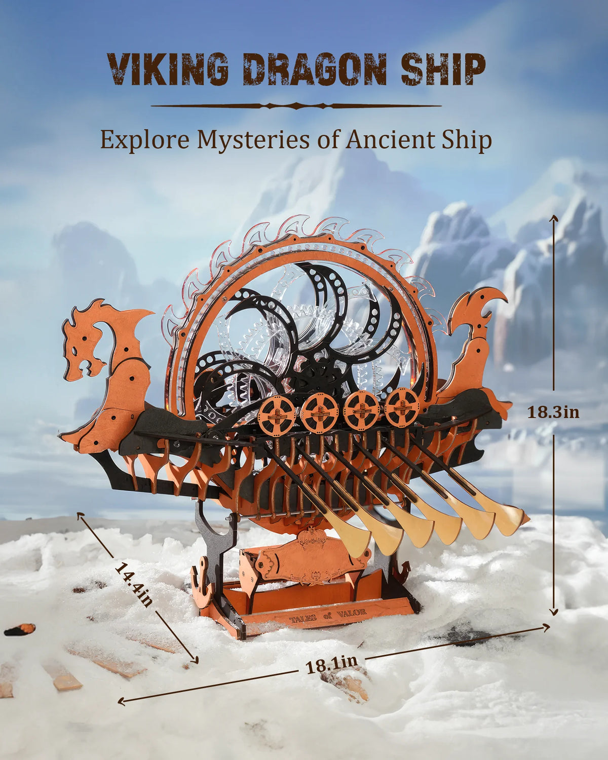 ROKR Wooden Viking Dragon Ship 3D Puzzle Model