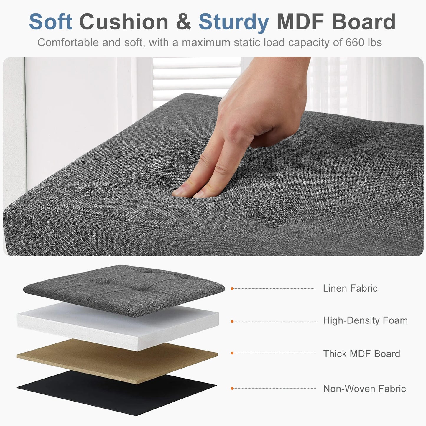 JHK Folding Storage Ottoman Bench For Living Room