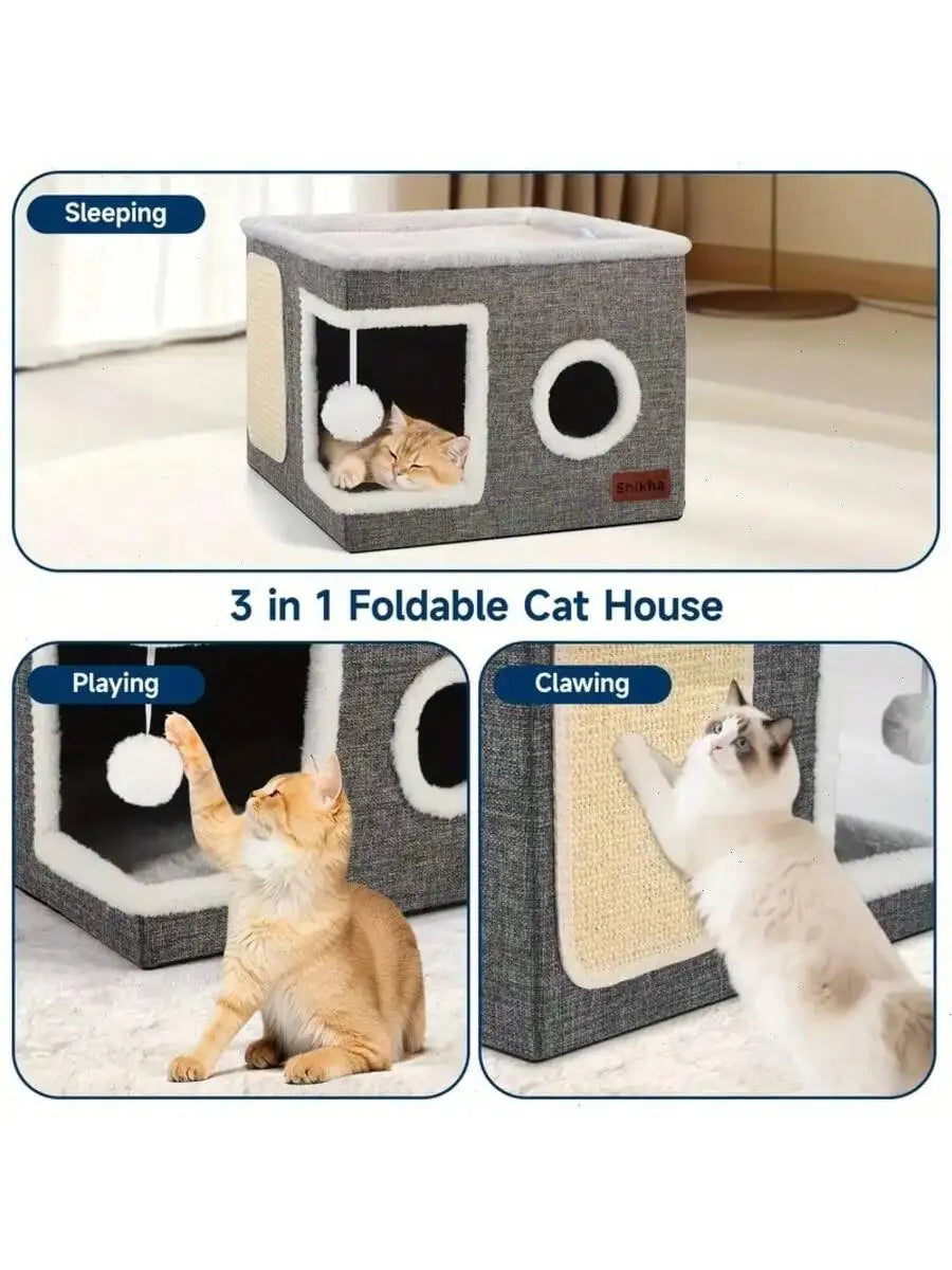 3 In 1 Cat House With Bed Tunnel Scratching Board