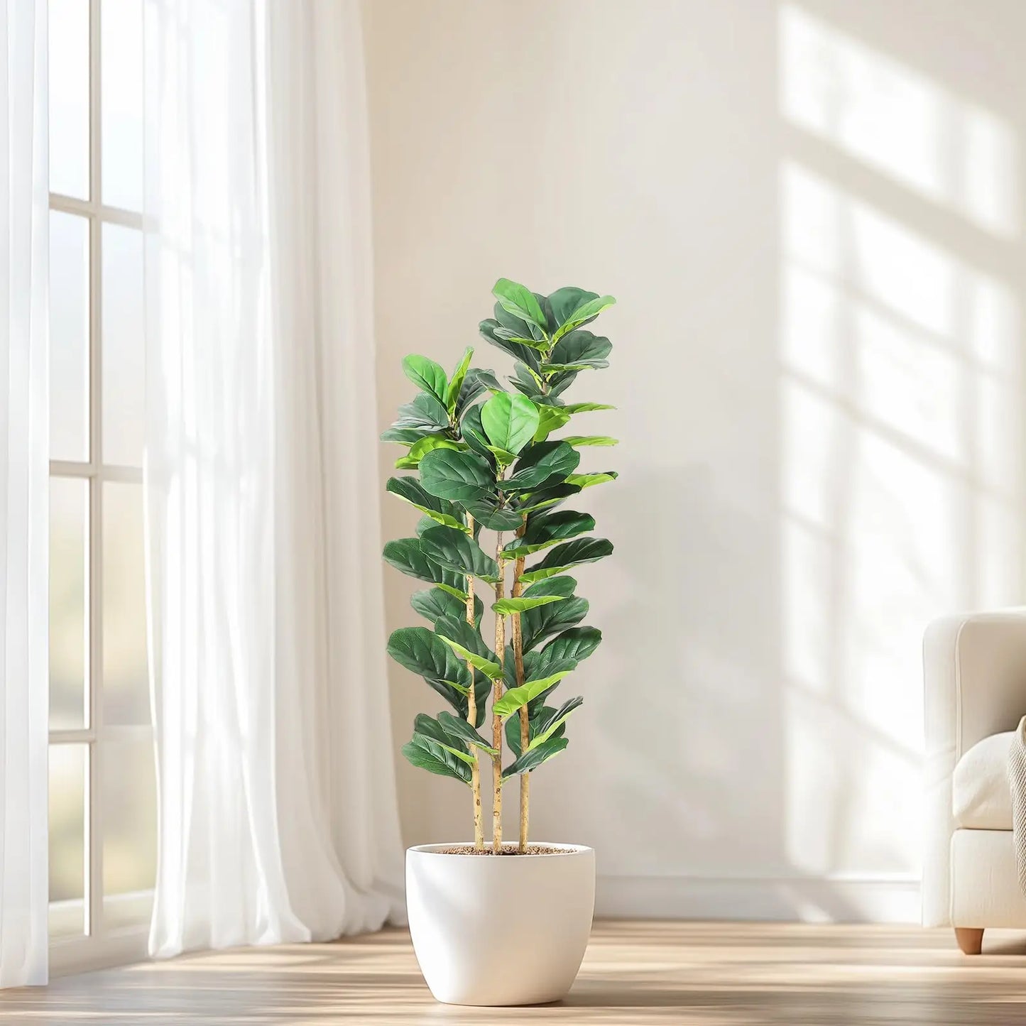 Artificial Fiddle Leaf Fig Tree In White Planter