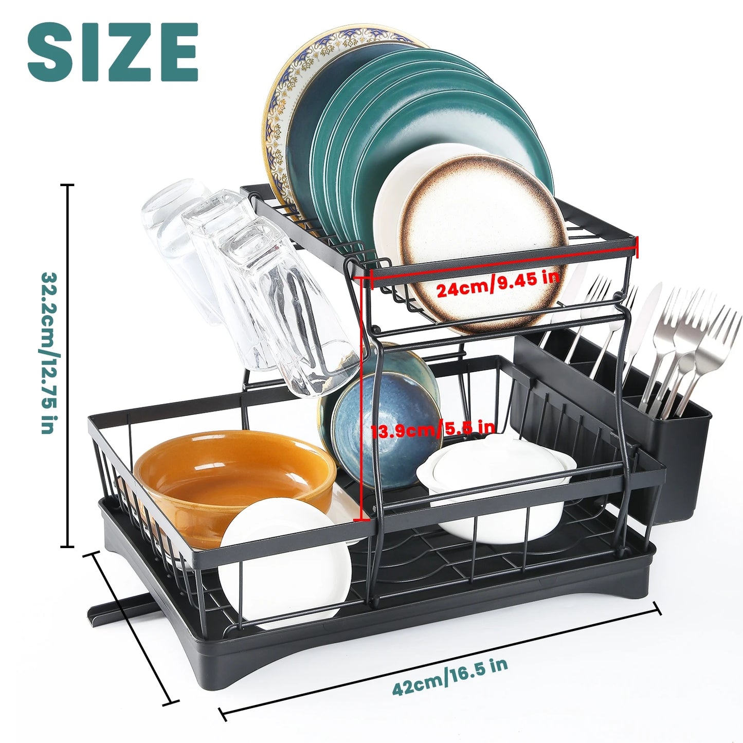 Two Tier Dish Drying Rack For Kitchen Countertop