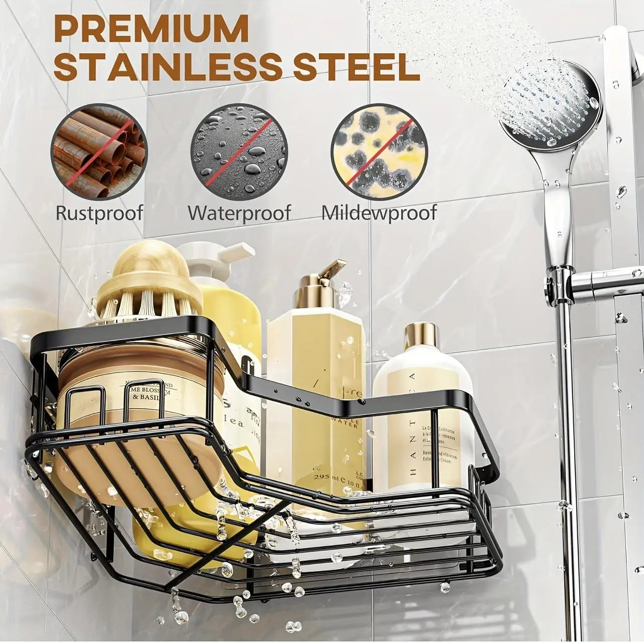 Adhesive Shower Caddy Set, Rustproof Stainless Steel, 5 Pack