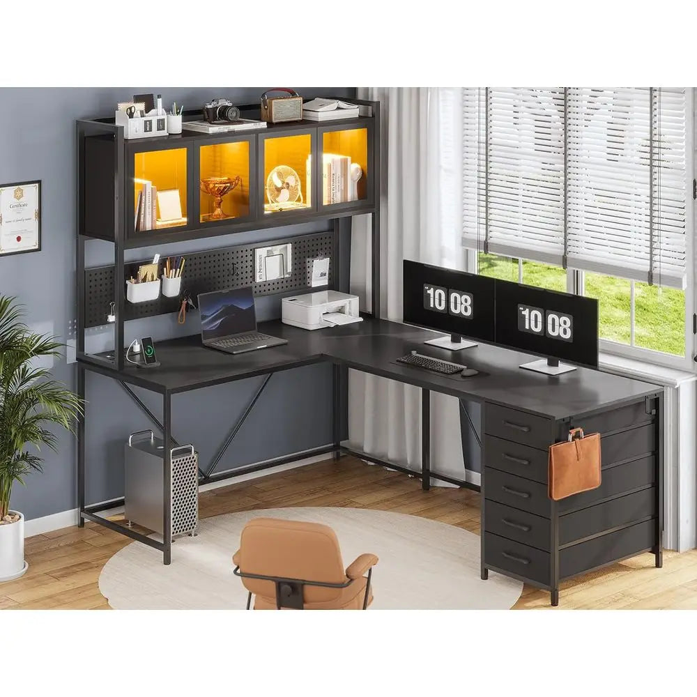 L Shaped Computer Desk With Led Lights And Storage