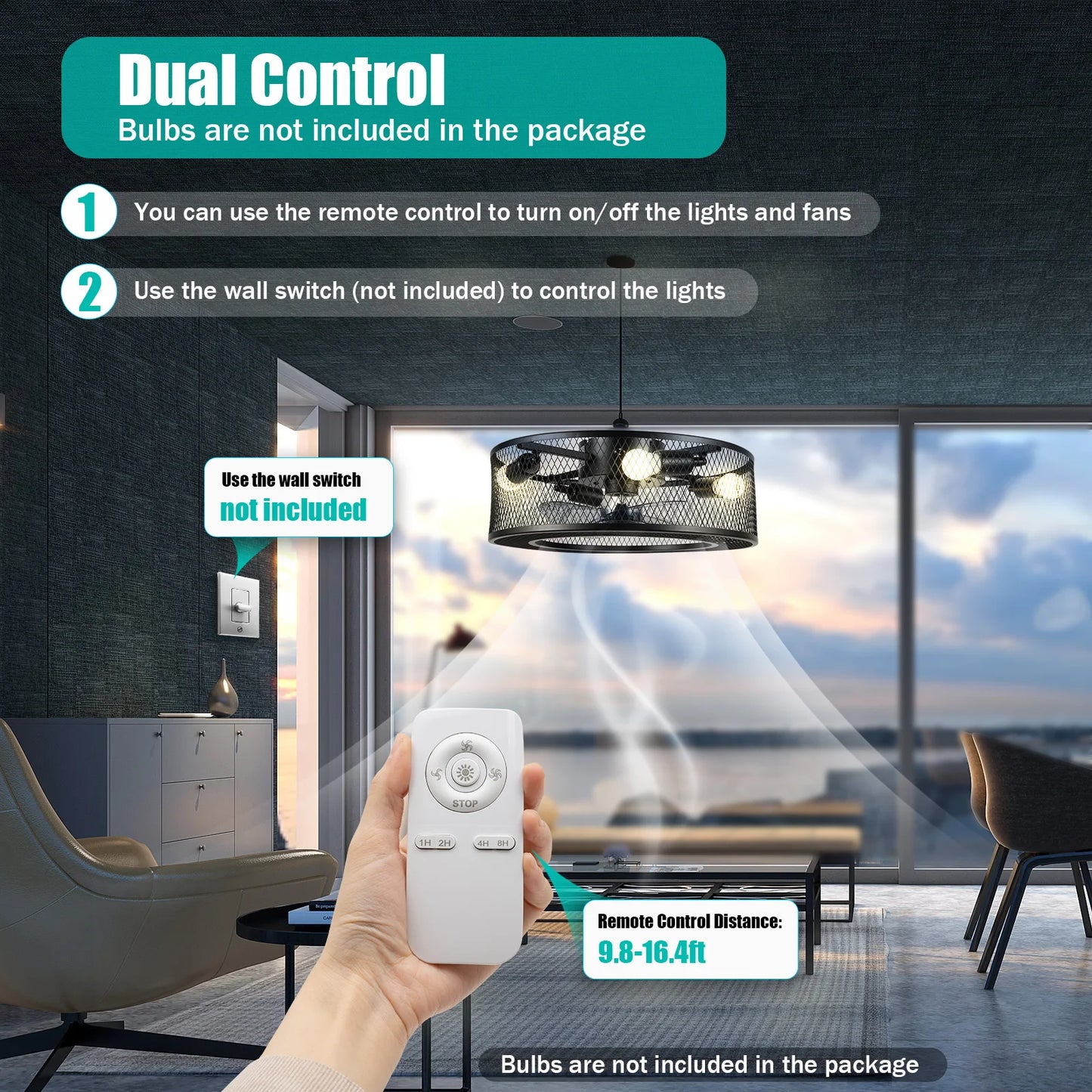 40W Ceiling Fan Light Fixture E27 Socket Bulbs Not Included