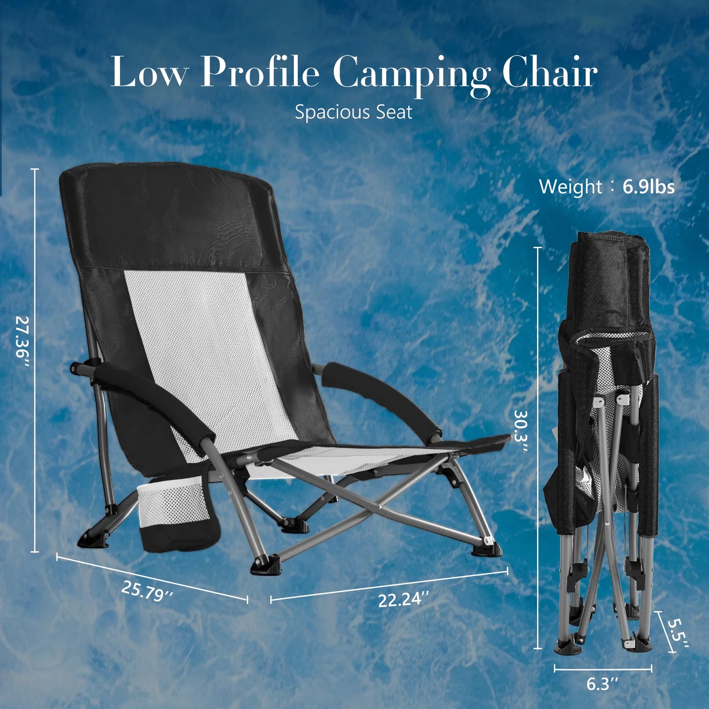 JHK Outdoor Portable Folding Beach Chair With Cup Holder