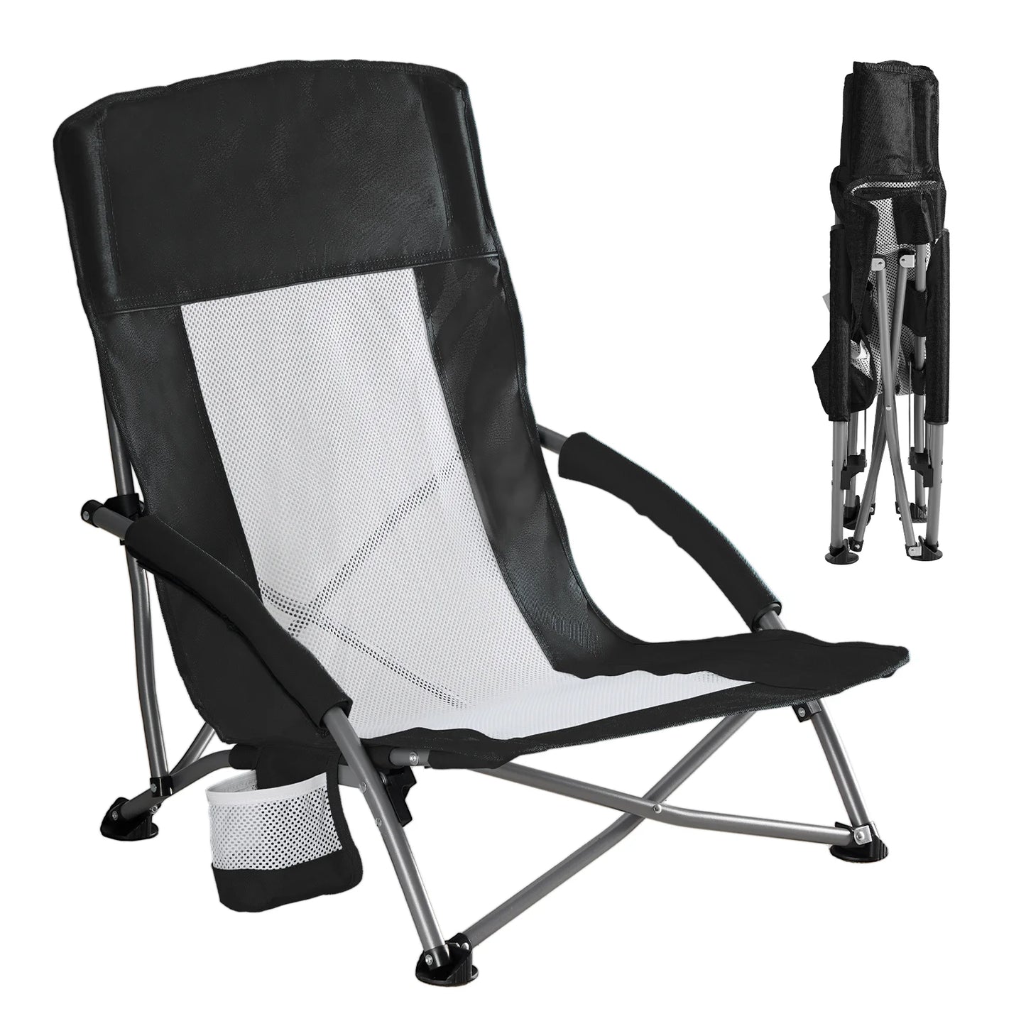 JHK Outdoor Portable Folding Beach Chair With Cup Holder