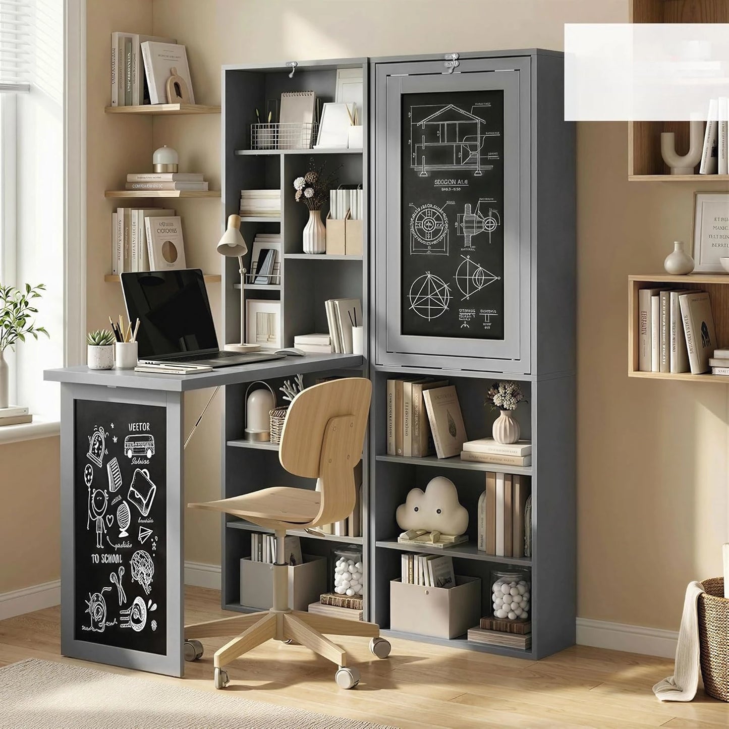 Zhendai Foldable Convertible Writing Table With Blackboard Shelf