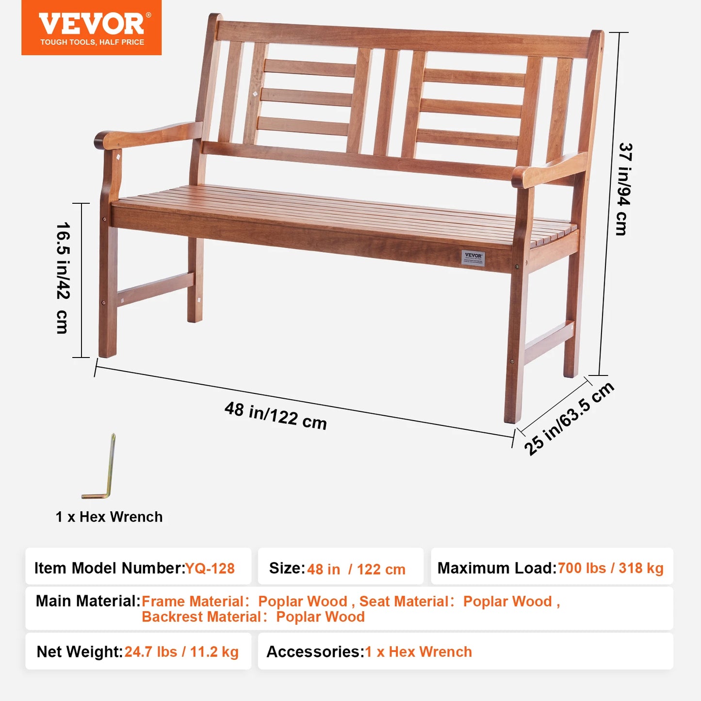 SucceBuy Outdoor Garden Bench Wood And Metal 480 Lb Capacity