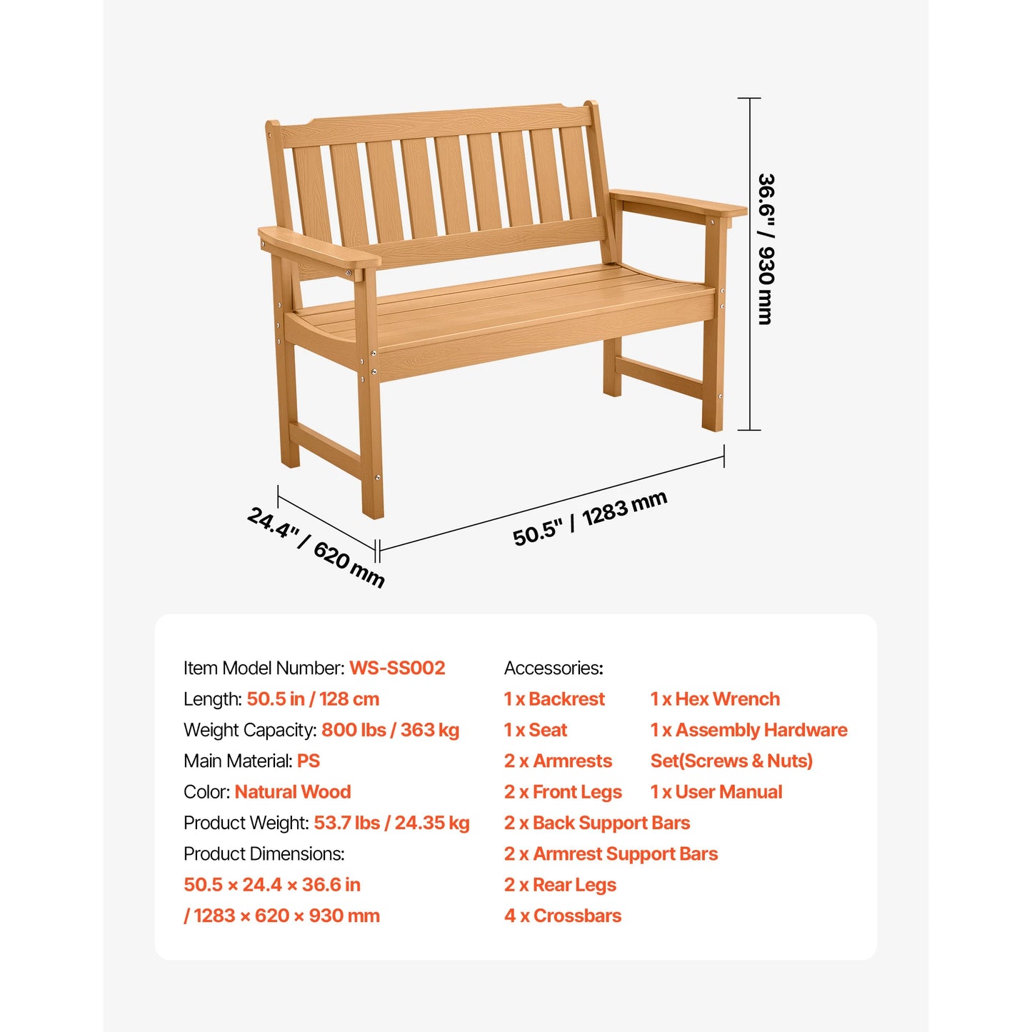 SucceBuy Outdoor Bench Wood And Metal Garden Bench