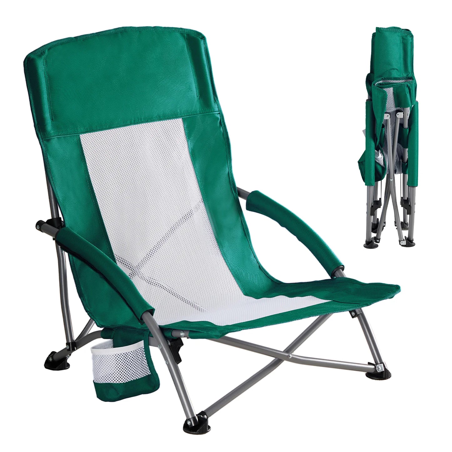 JHK Outdoor Portable Folding Beach Chair With Cup Holder