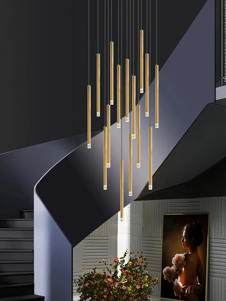 Campeggi Led Luxury Staircase Chandelier Gold Column