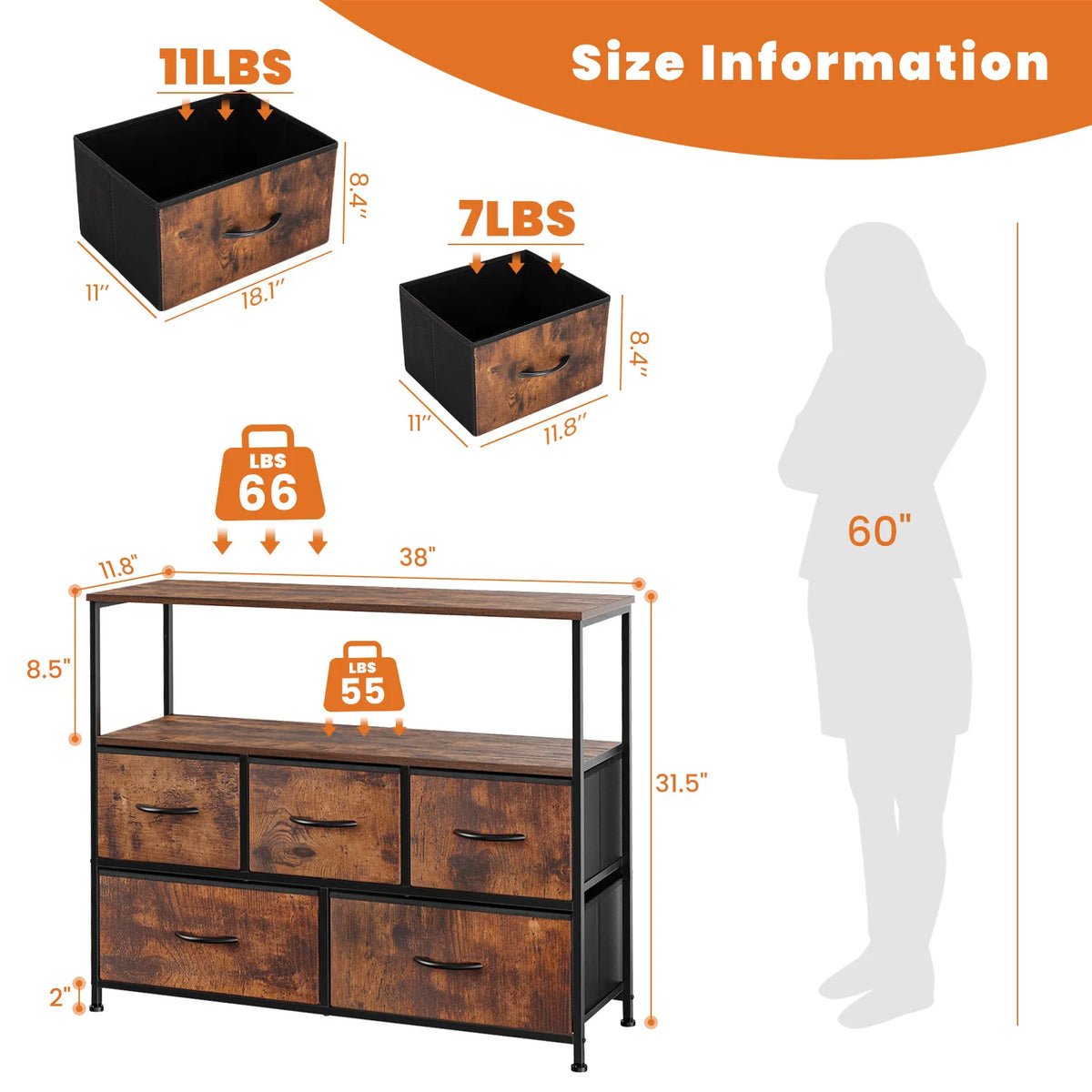 JHK Fabric Drawer Shoe Cabinet With TV Storage