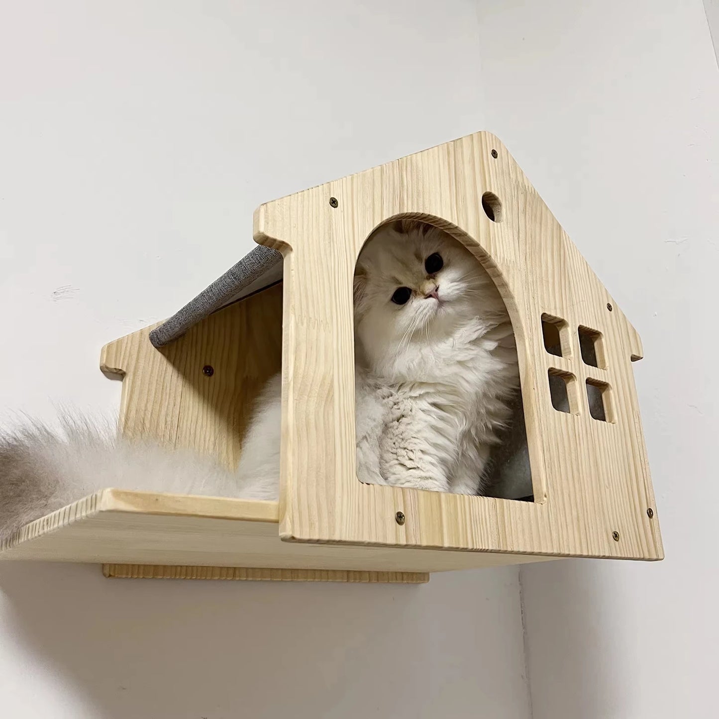 Wall Mounted Cat Condo Villa Wooden Shelf For Cats