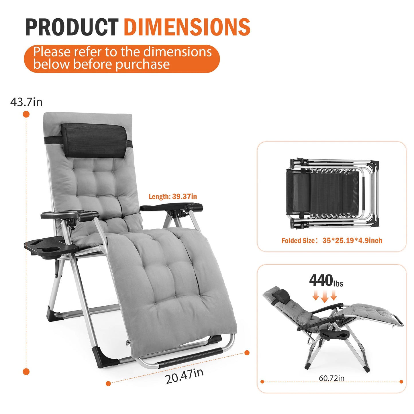 JHK Zero Gravity Reclining Lounge Chair Camping Cup Holders