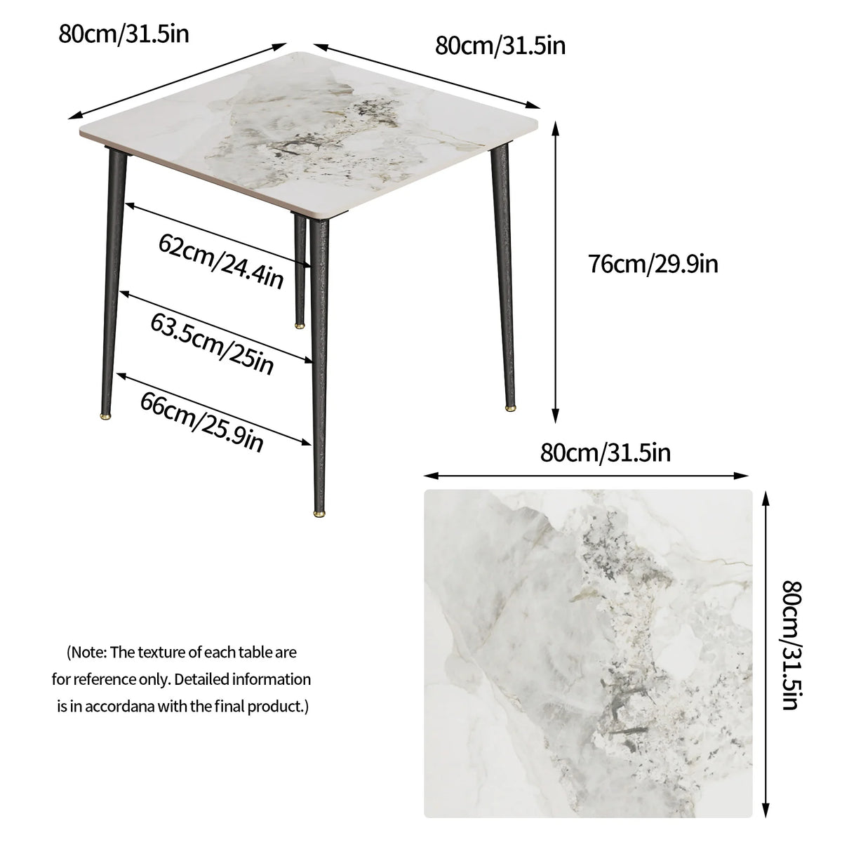 Square Marble Dining Table With Metal Legs For Dining