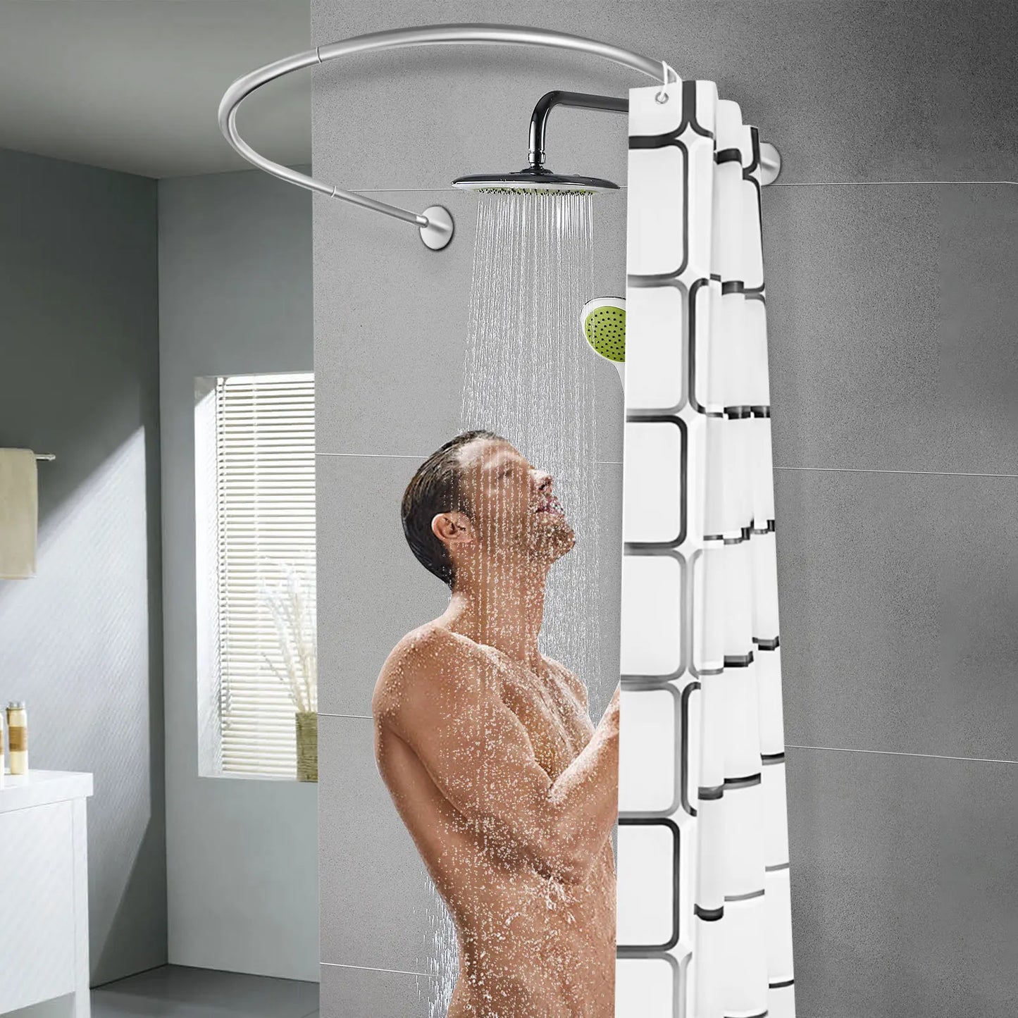 U Shape Retractable Shower Curtain Rod For Bathroom