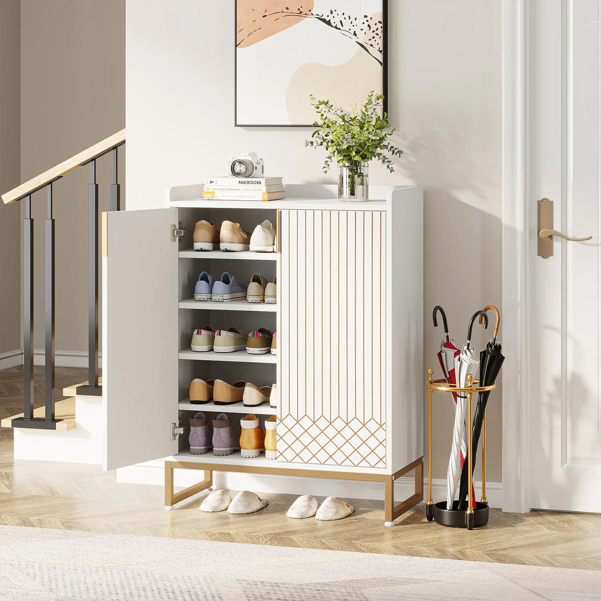 Tribesigns Five Tier Shoe Storage Cabinet With Doors
