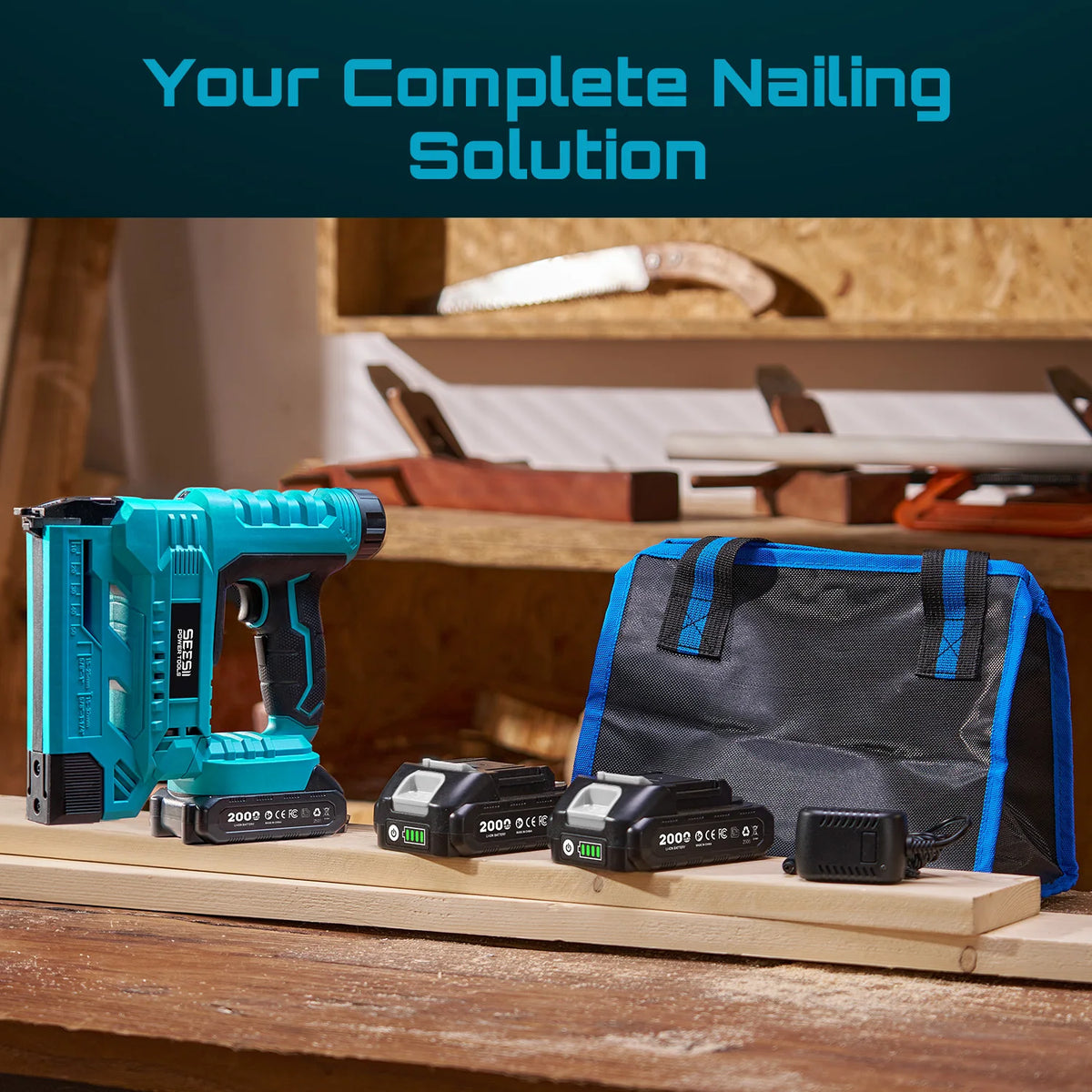 SEESII 18 Gauge Cordless Brad Nail Gun 1000 Brad Nails Cordless Stapler Framing Nailer Furniture Power Tool With 2pcs Battery