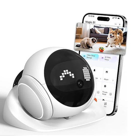 Pet Camera Robot with AI, Movable Indoor WiFi Cam, Whole-Home Auto Patrol, Auto-Recharge, 360° Pet Finder, 2-Way Audio,