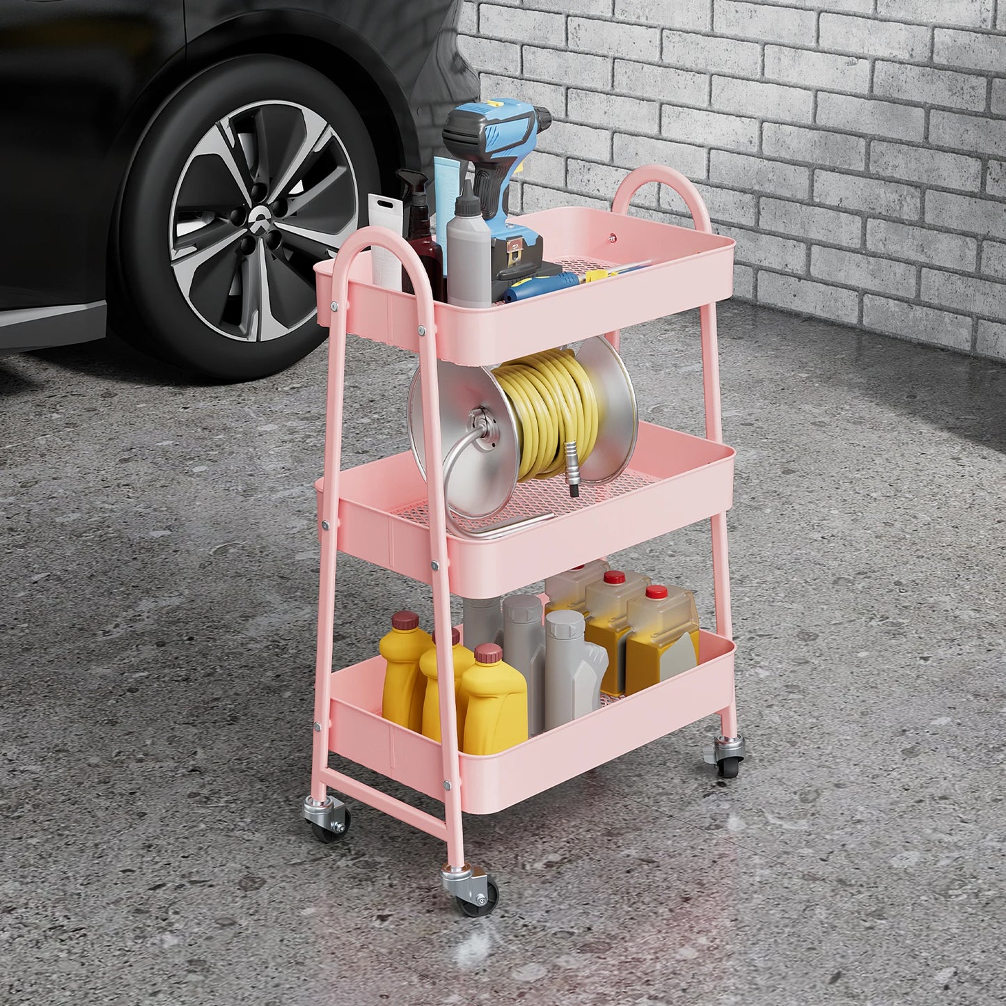 JHK 3 Tier Metal Kitchen Cart With Lockable Wheels