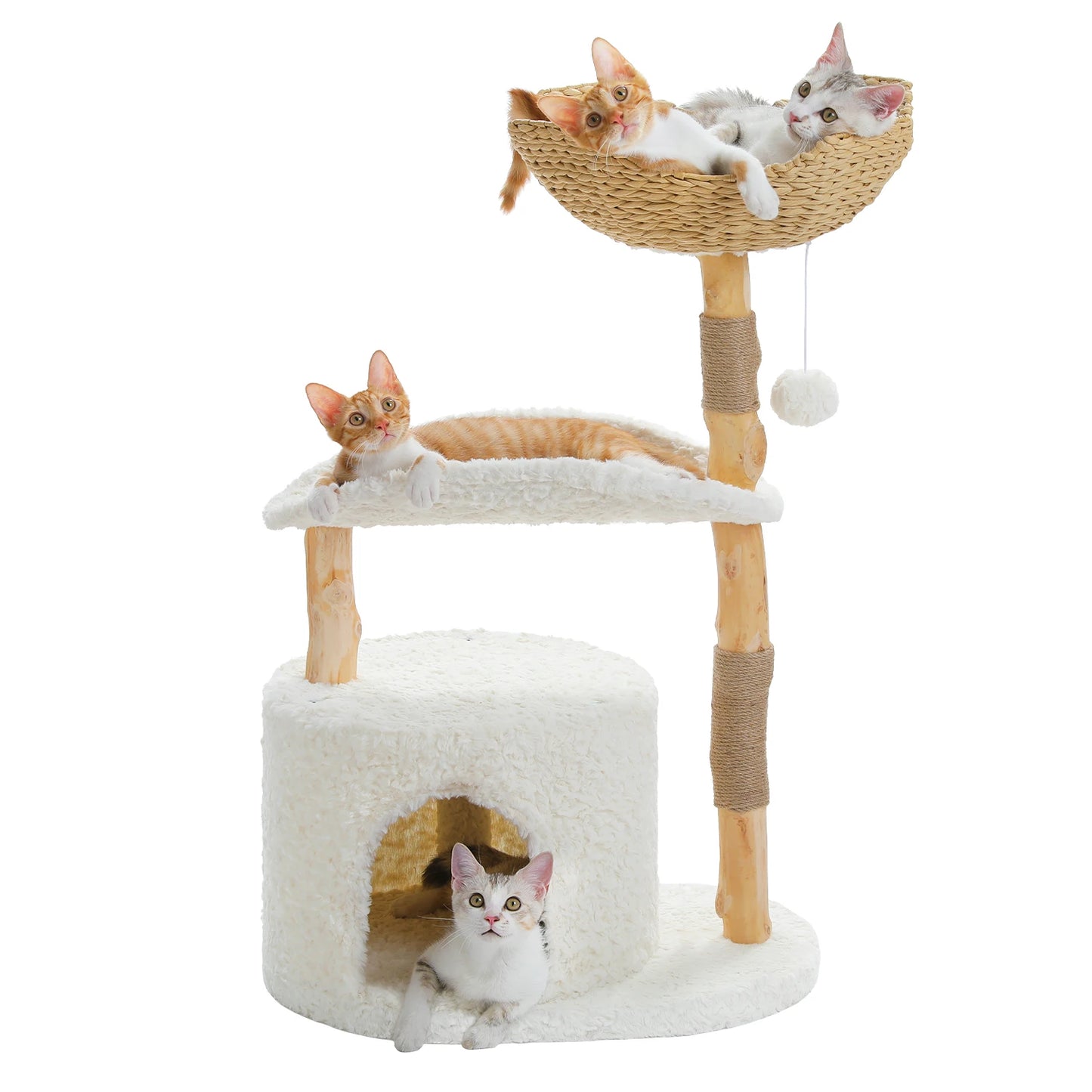 PAWZ Road Modern Cat Tree Tower With Natural Wood Scratching