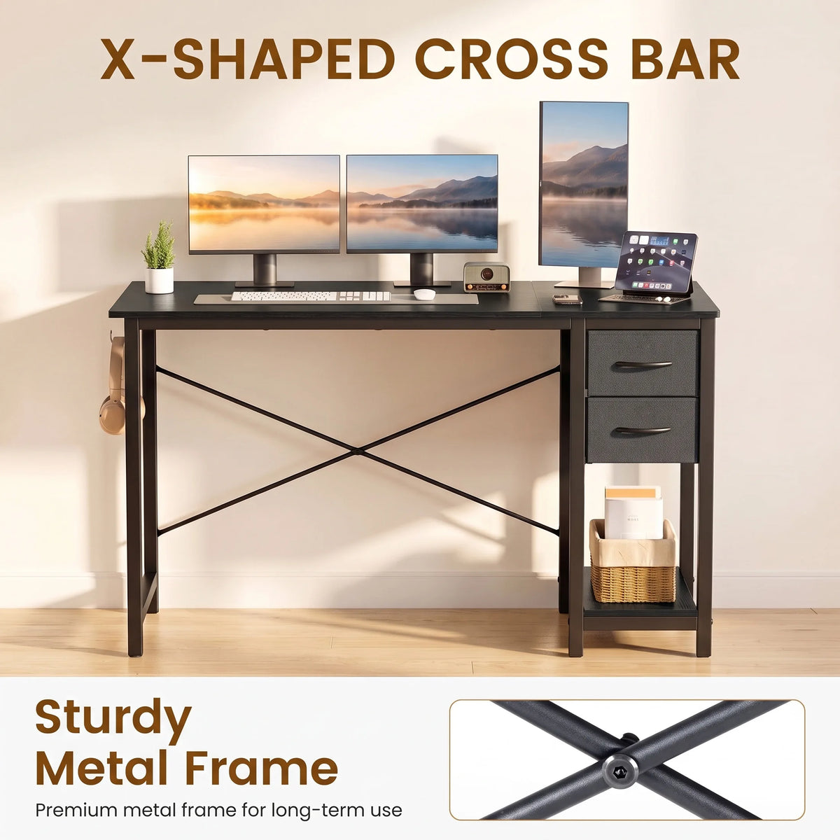 MCQ Standing Office Desk With Drawers And Hooks