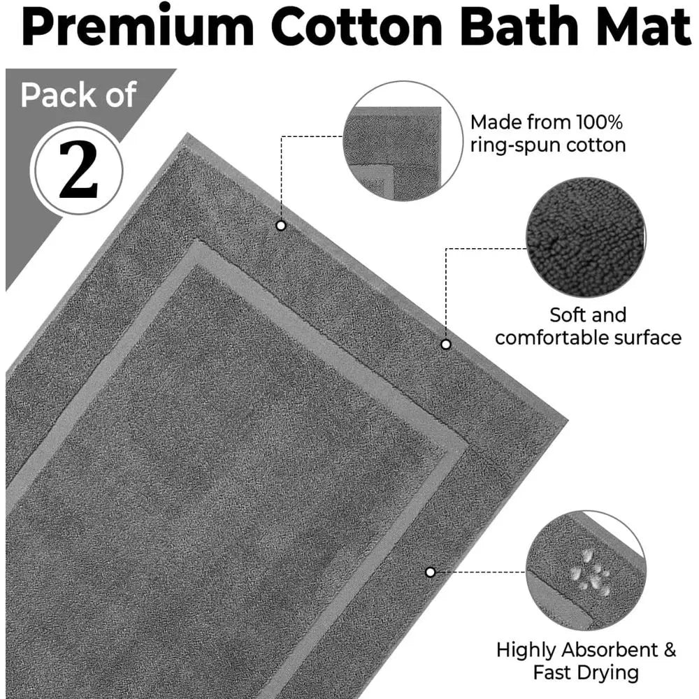 Bath Mat Set Cotton Absorbent Spa Shower Mats Pack 2