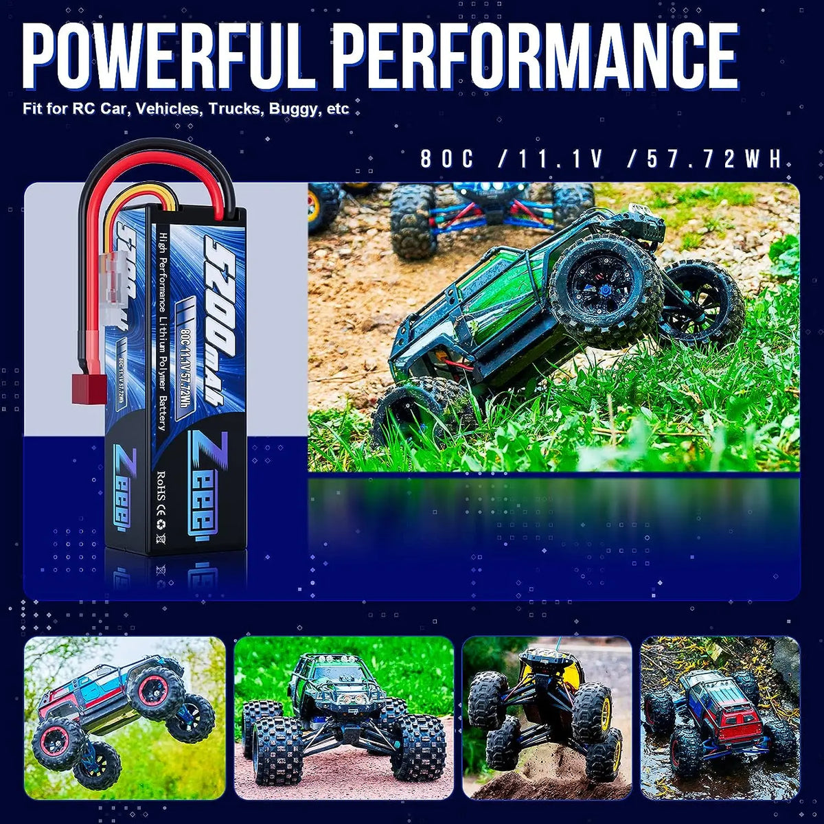 Zeee Hardcase LiPo Battery With Deans Plug For RC Cars