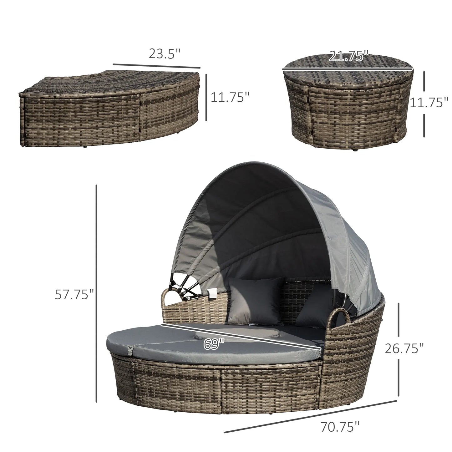 Outsunny Outdoor Convertible Daybed 4 Piece Set