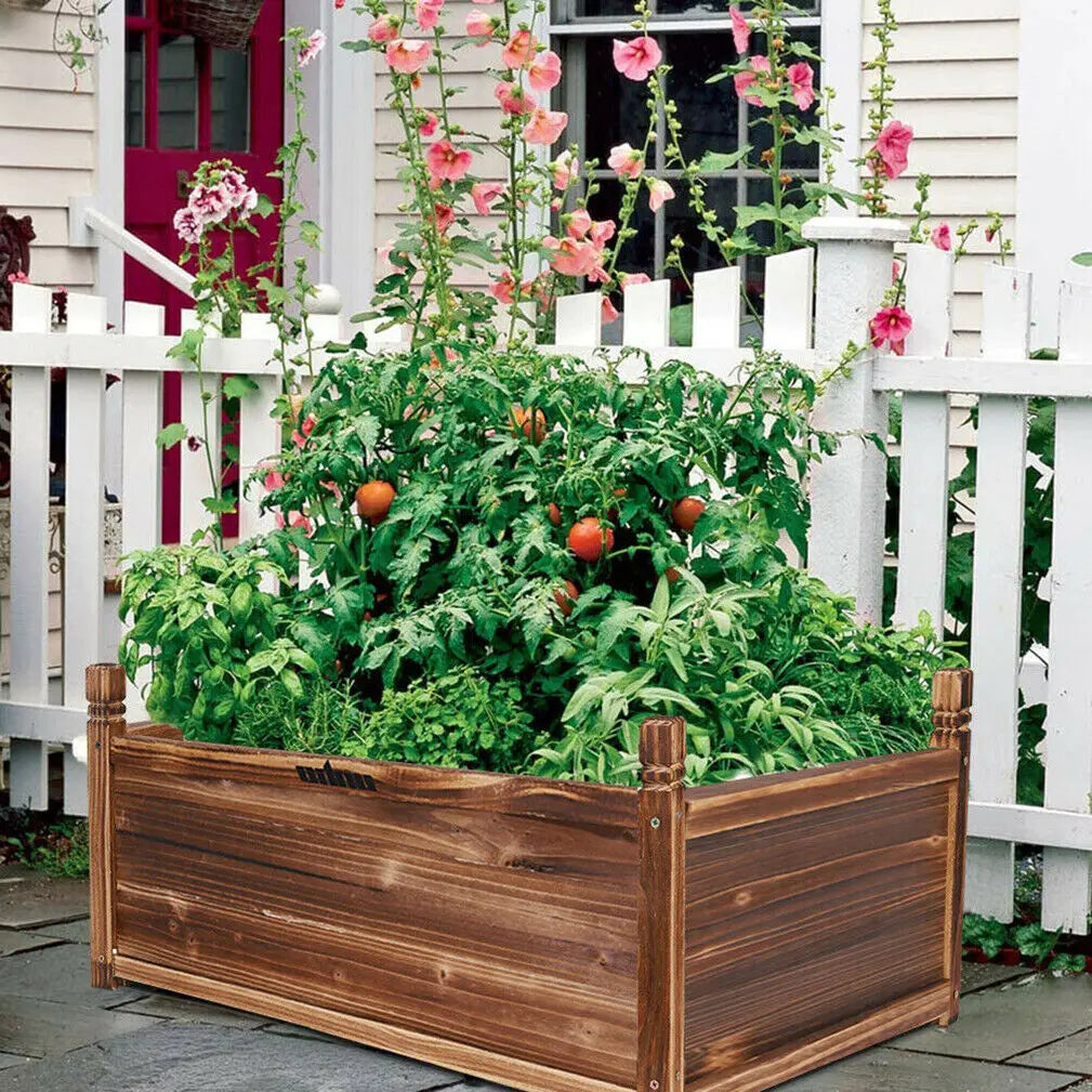 Outdoor Wooden Raised Garden Bed for Flowers and Vegetables