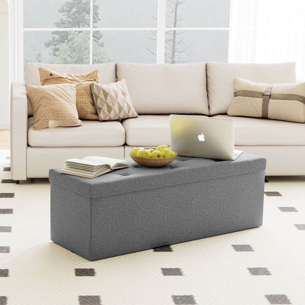 JHK Folding Storage Ottoman Bench For Living Room