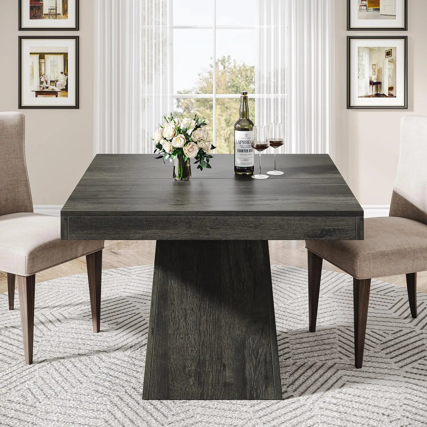 Tribesigns Square Pedestal Farmhouse Dining Table