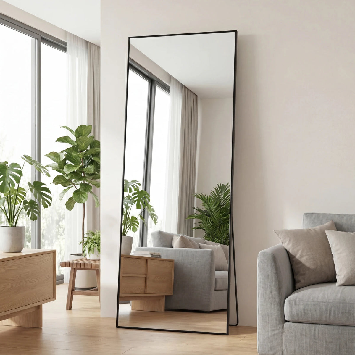 JHK Full Length Mirror With Aluminum Frame And Stand