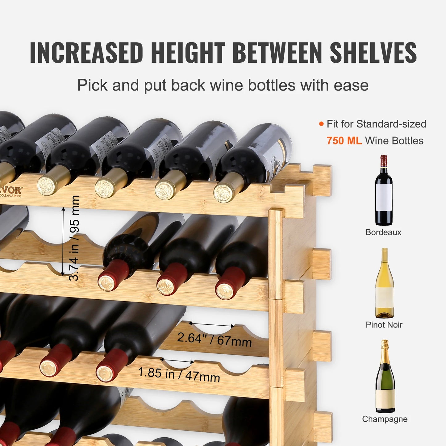 SucceBuy Bamboo Stackable Wine Rack 8 Tier Free Standing