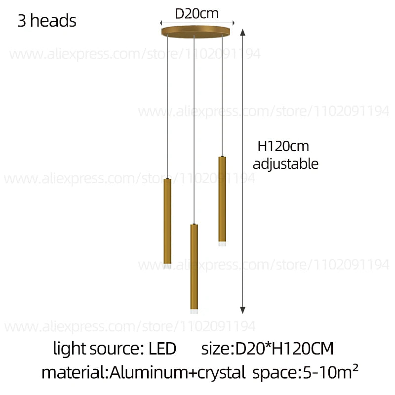 Campeggi Led Luxury Staircase Chandelier Gold Column