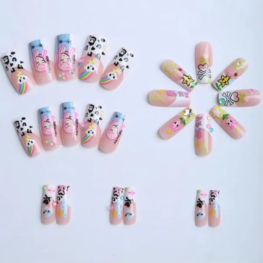 Japanese Cartoon Girl Reusable Press On Nails for Daily Wear