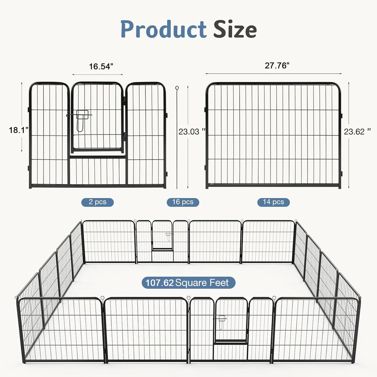 JHK 16 Panel Dog Playpen Metal Fence Indoor Outdoor Use