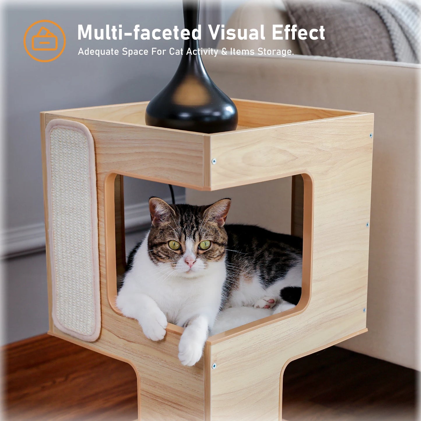 PAWZ Road Wood Cat Condo Tree With Scratching Pad