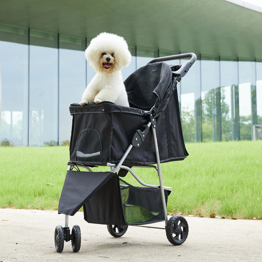 Foldable 3-Wheel Pet Stroller For Small Dogs And Cats