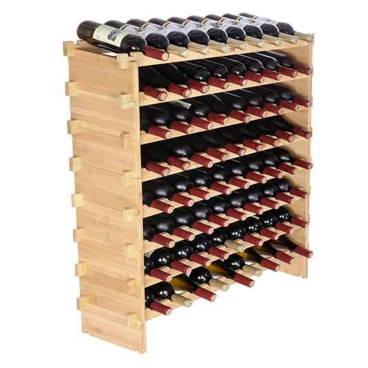 SucceBuy Bamboo Stackable Wine Rack 8 Tier Free Standing