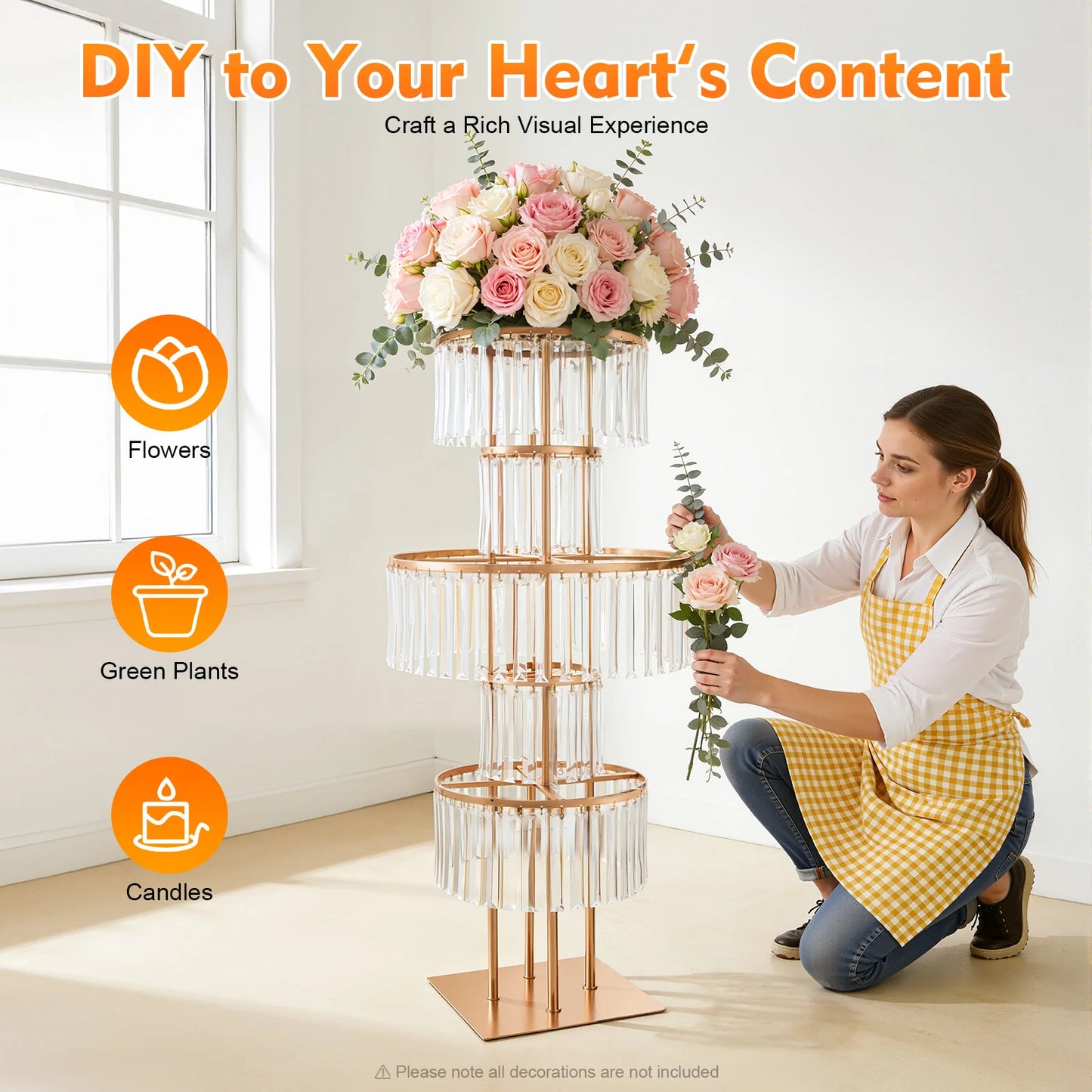 5 Tier Wedding Flower Stand Crystal Style Iron Acrylic