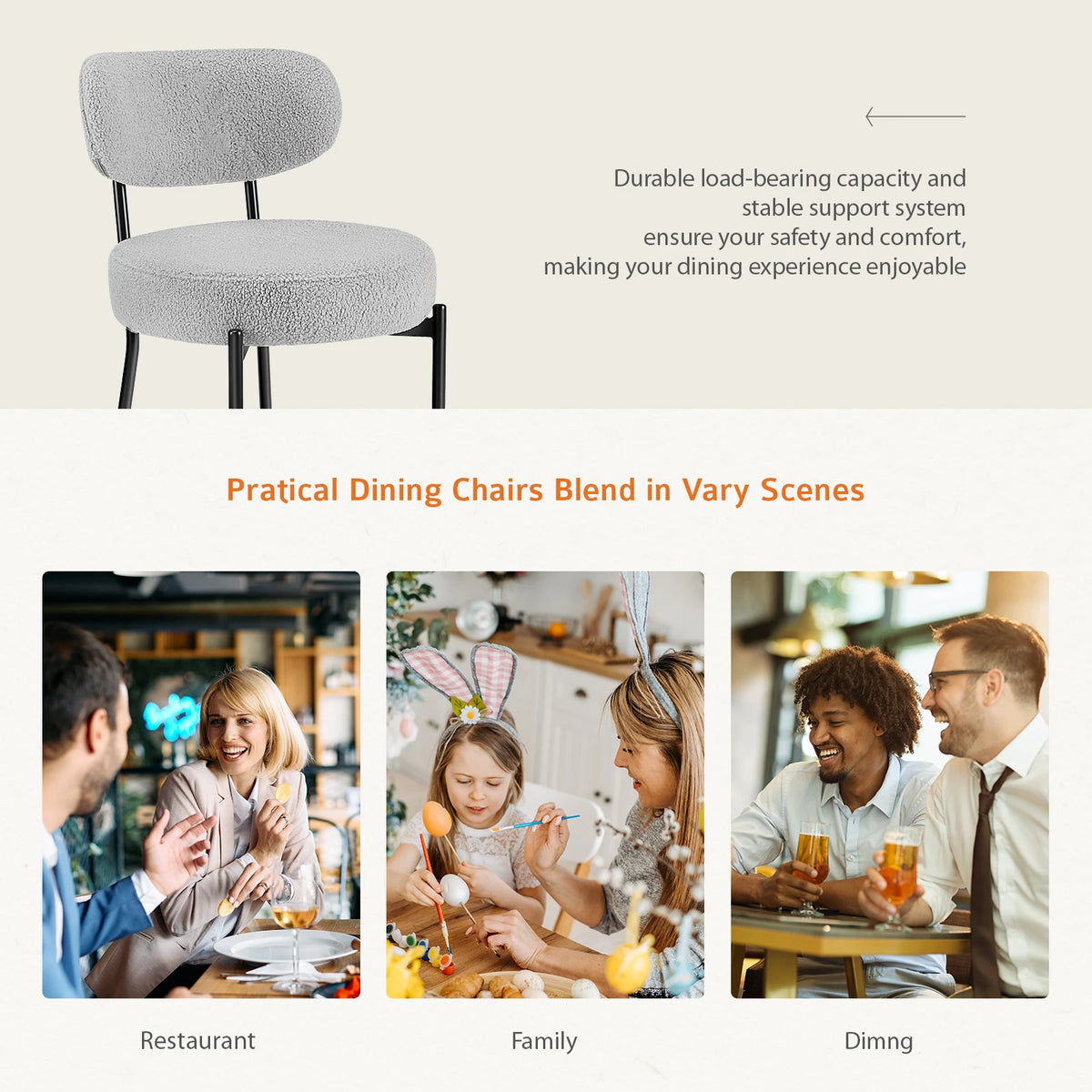 JHK Set Of 2 Ergonomic Round Dining Chairs